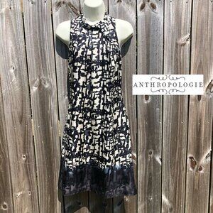 Anthropologie 0 Silk Saja Ombré Dress Sleeveless Cream Gray Black Midi Keyhole